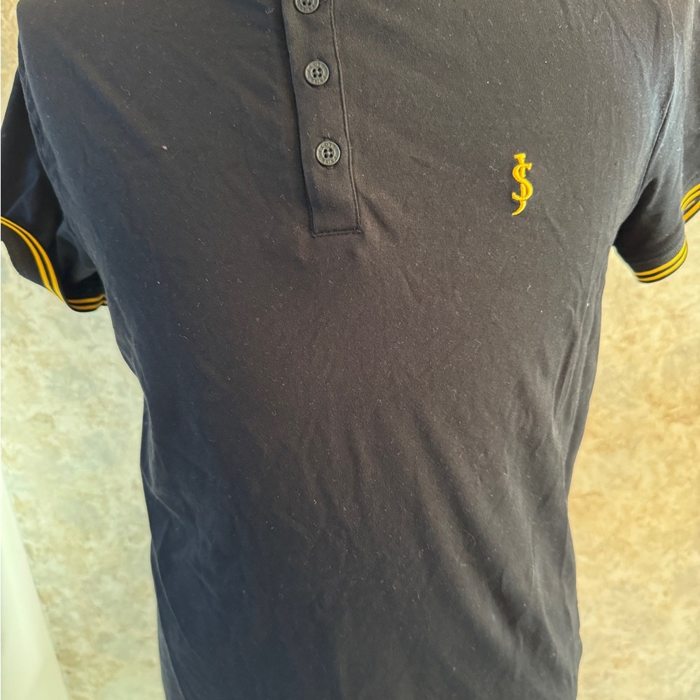 Scott James Men's Black Polo Shirt with Yellow Accents